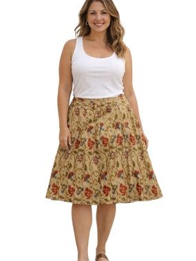 J. Jill Silk Floral Ikat Print A-Line Skirt Yellow Zipper Closure size 12